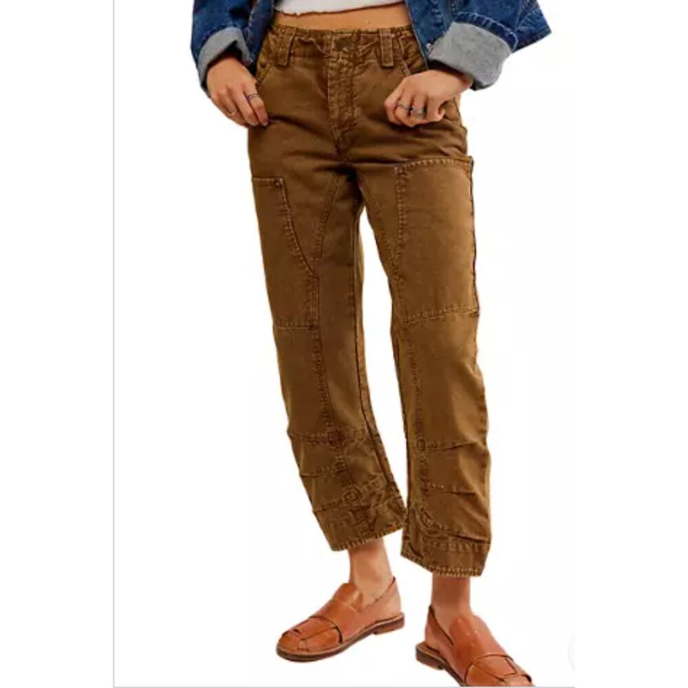 We The Free Cropped Patchwork Utility Pants in Brown